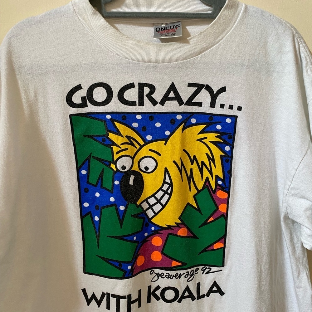 Vintage 90s “Go Crazy With Koala” Oneita Shirt XL Made in USA Retro Graphic Tee - Picture 2 of 6